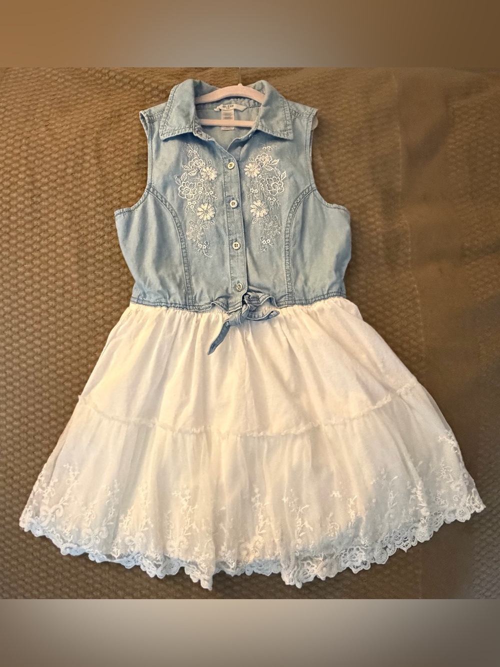 Guess Girls Blue Denim Embroidered Tie-Front Top w/White Tutu Tiered Skirt